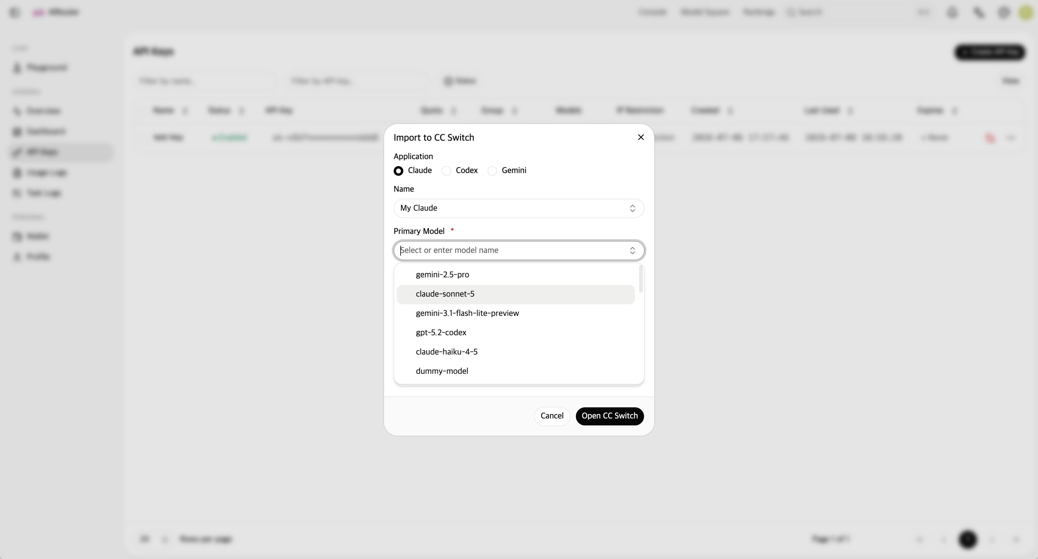 CC Switch input form