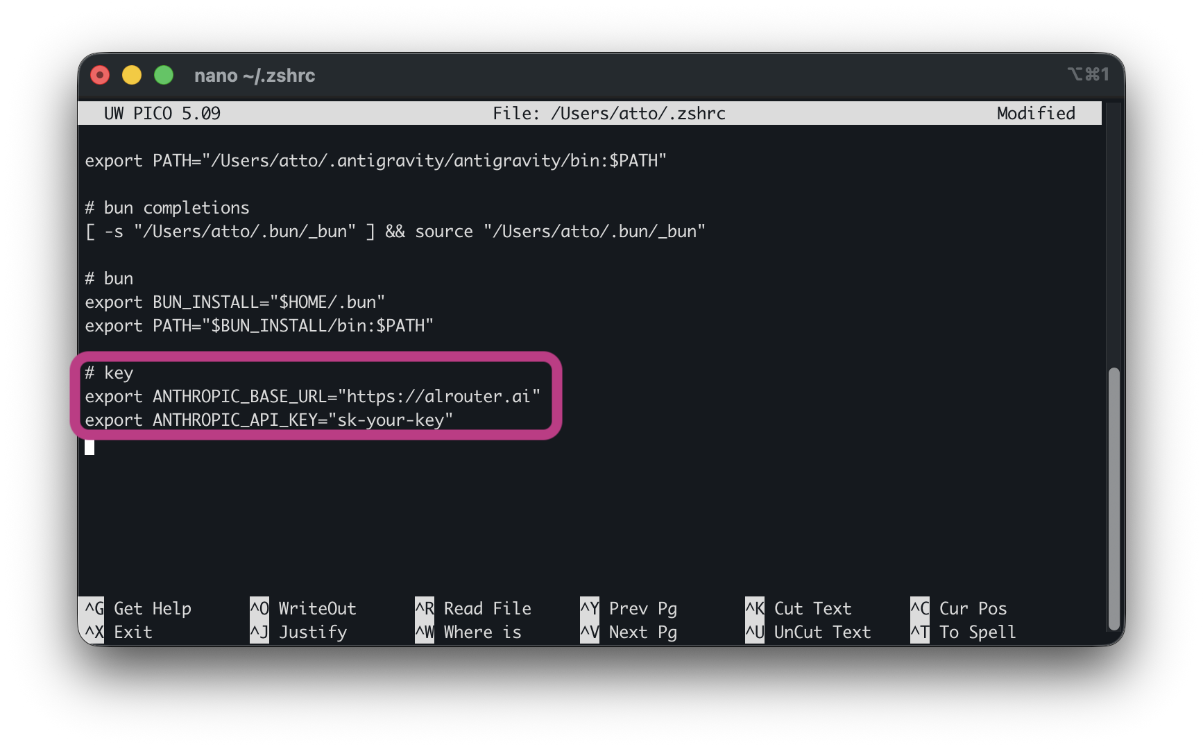 Editing the shell config file to add environment variables